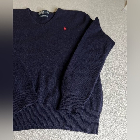 Polo Ralph Lauren Sweater Size Large L Lamb's Wool V-Neck Blue - Picture 4 of 14